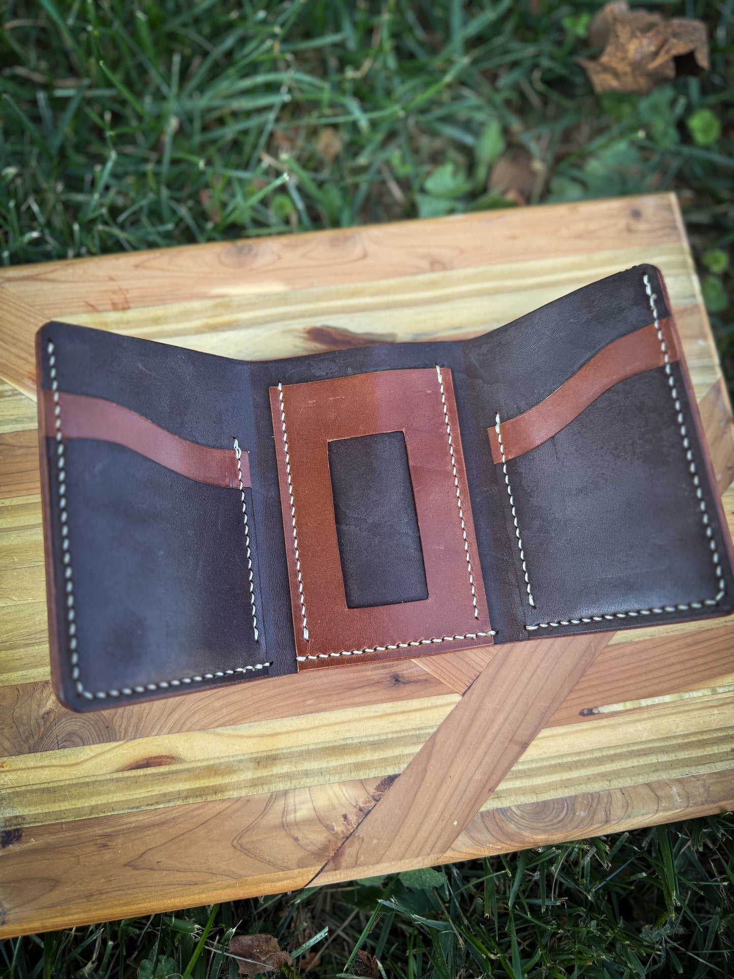 Leather Trifold Wallet - Mixed Brown