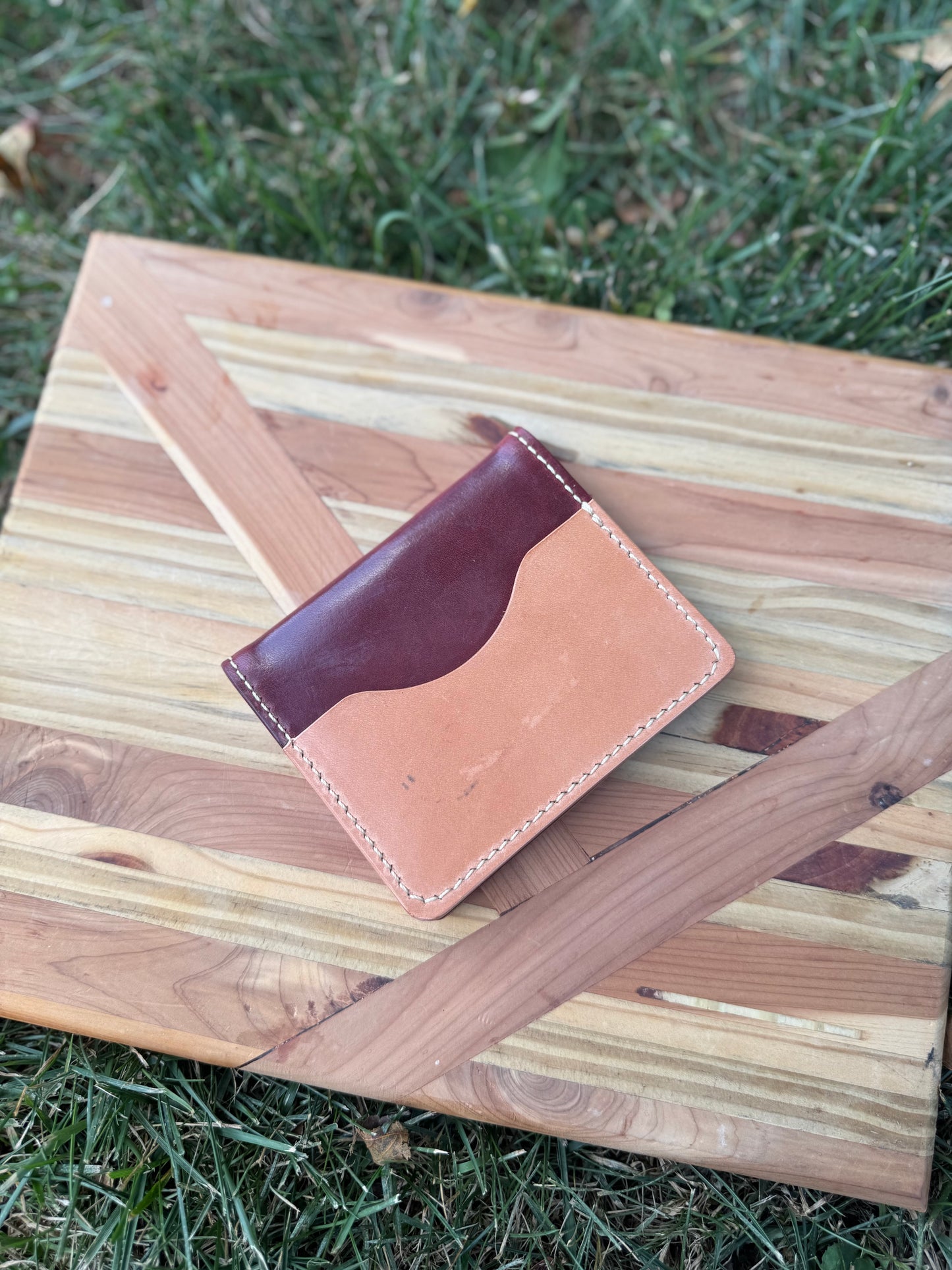 Handmade Leather Bifold - Brown/Burgundy