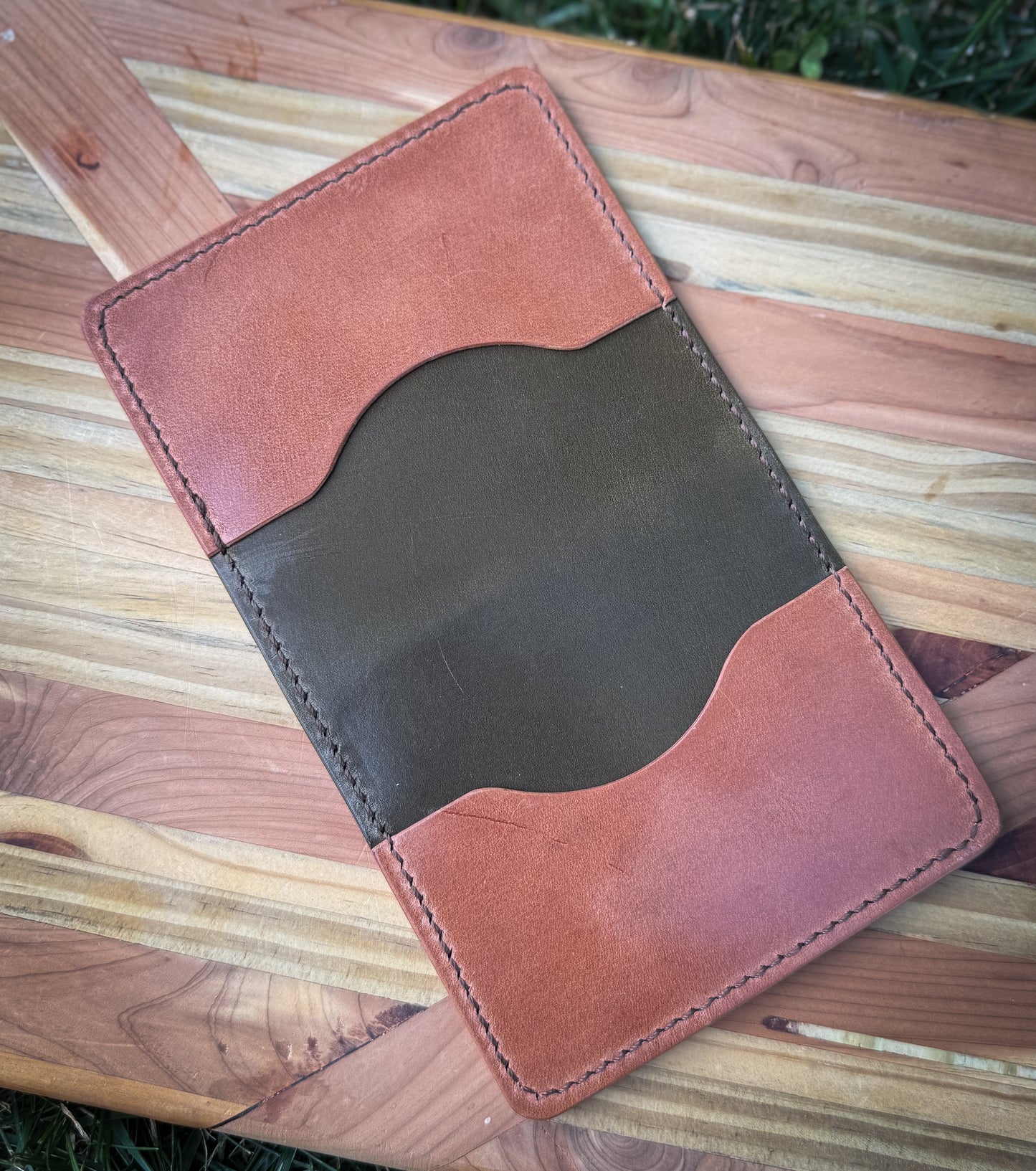 Handmade Leather Bifold - Olive/Brown