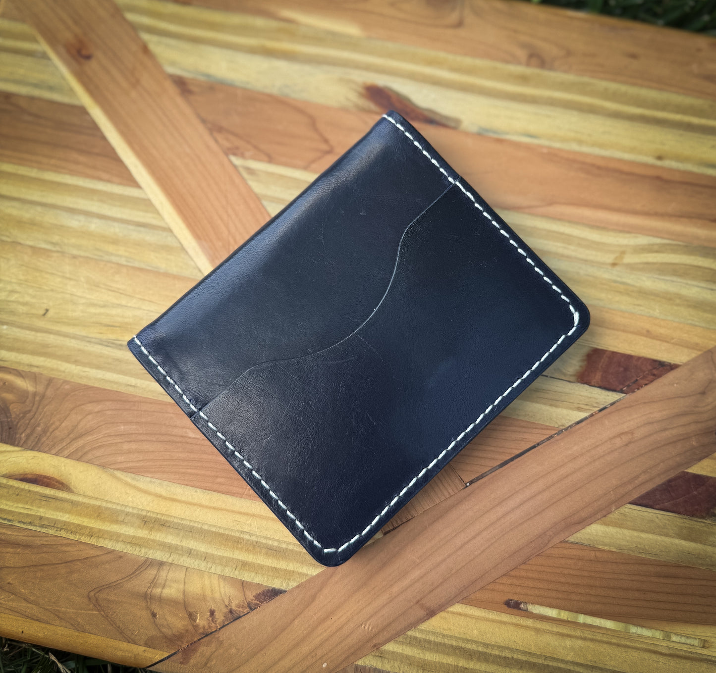 Handmade Leather Bifold - Navy/Brown