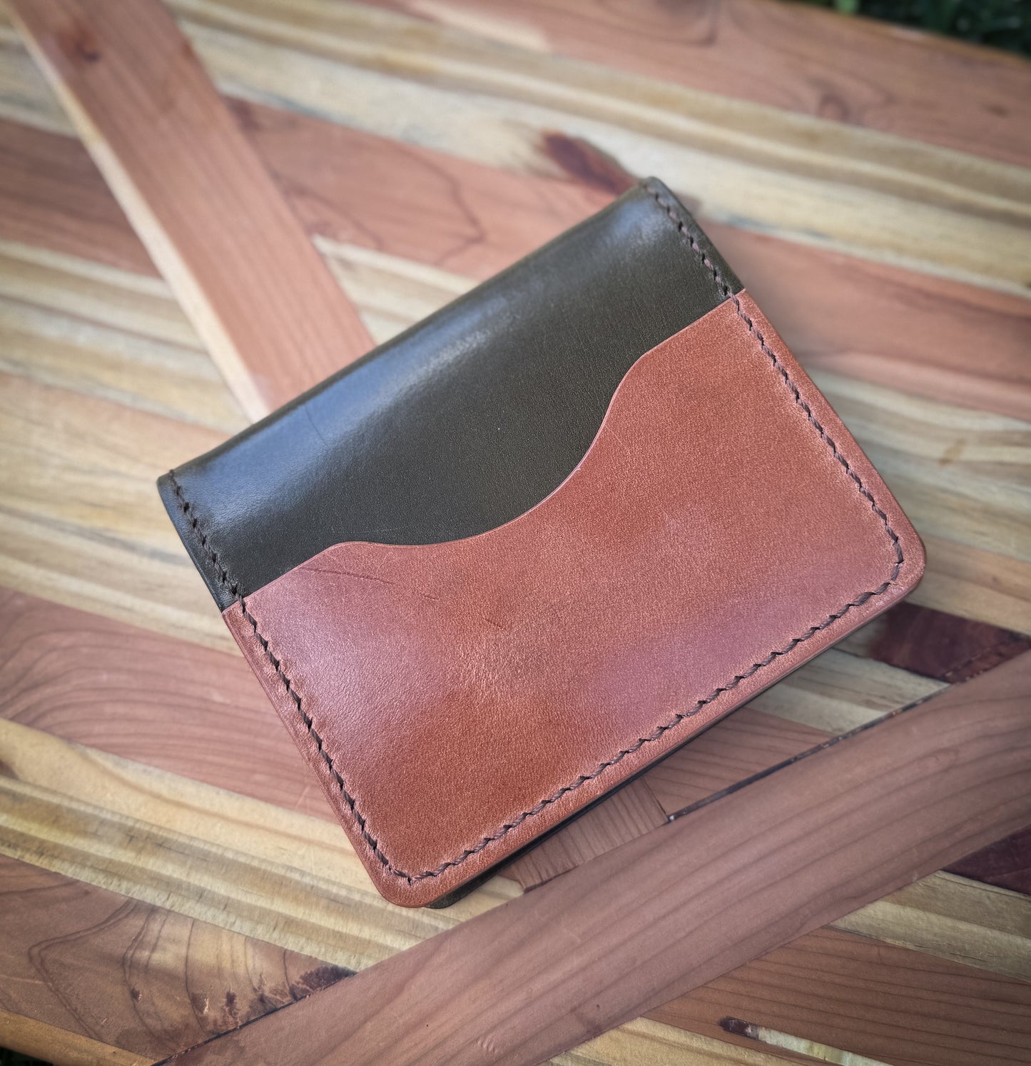 Handmade Leather Bifold - Olive/Brown