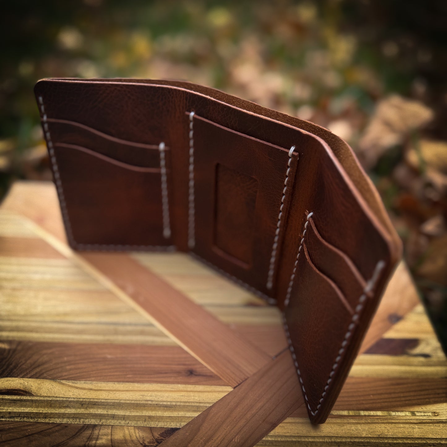 Leather Trifold Wallet - Way Brown
